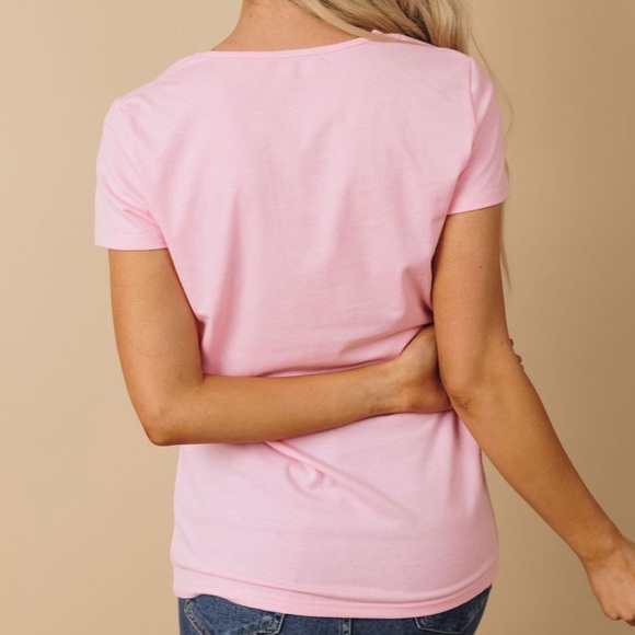 Over The Rainbow Lips PInk Short Sleeve V Neck Tee Shirt - Picture 2 of 3